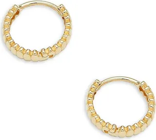 14K Yellow Gold Ridged Huggie Hoop Earrings