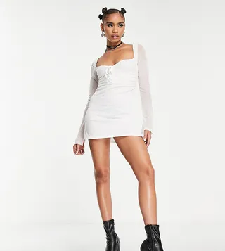 ASYOU slinky ruched a line skater dress in white