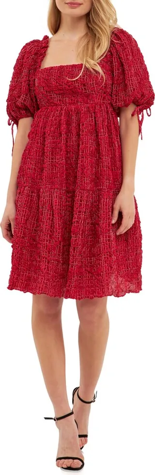 Gingham Crinkled Flounce A-Line Dress