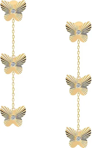 14K Gold Vermeil & Cubic Zirconia Pave Butterfly Drop Earrings