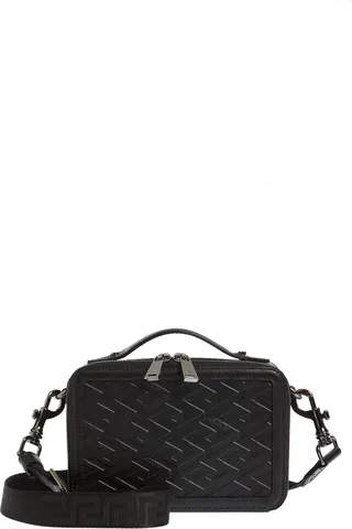 La Greca Monogram Embossed Leather Camera Bag