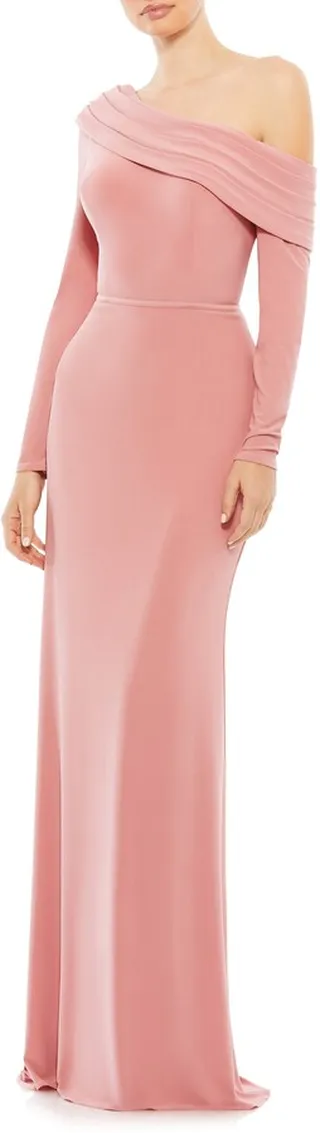 One-Shoulder Jersey Trumpet Gown