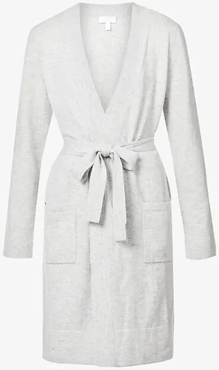 Womens Pale Grey arl Short Belted Cashmere Robe