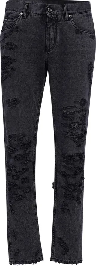 Distressed denim jeans