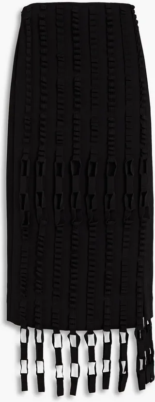 Fringed wool-twill midi skirt