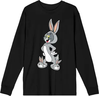 WB 100: Looney Tunes Mashups Tom Cat Wearing Bunny Suit Men’s Black Long Sleeve Tee-XL
