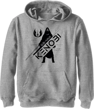 Boy's Star Wars: Obi-Wan Kenobi Jedi Order Kenobi Silhouette Pull Over Hoodie - Athletic Heather - X Large