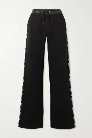 Moncler - Appliquéd Shell-trimmed Cotton-jersey Sweatpants - Black