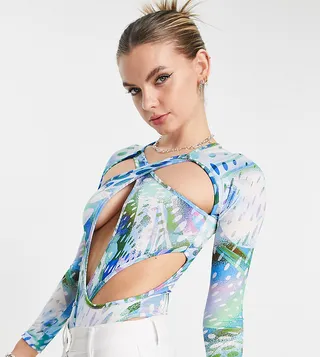 ASYOU cross cut out bodysuit in print