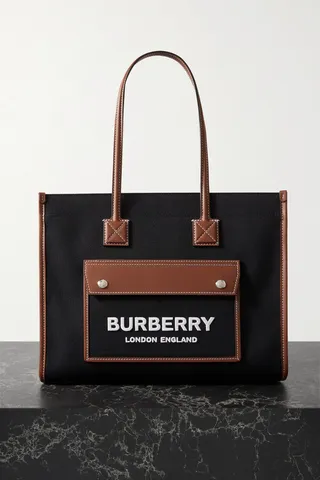 Burberry - Leather-trimmed Embroidered Canvas Tote - Black