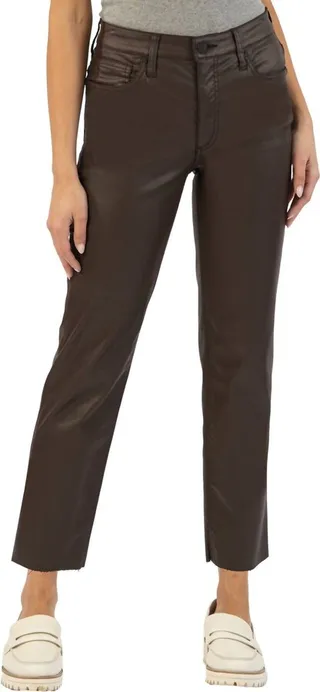 Rachael Fab Ab Coated High Waist Mom Jeans in Chocolate