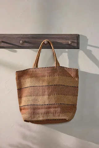 Neutral Stripe Jute Tote Assorted