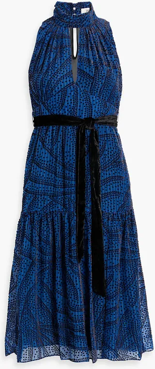 Ambrose gathered flocked chiffon midi dress