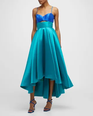 Two-Tone Spaghetti-Strap High-Low Sweetheart Gown