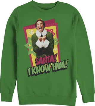 Men's Elf Santa I Know Him Quote Sweatshirt - Kelly Green - Medium