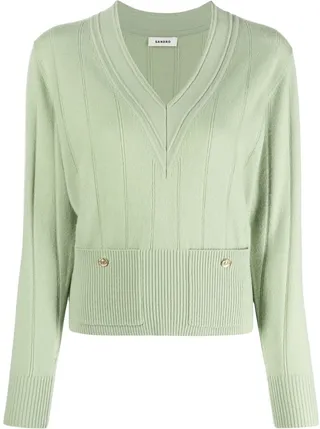 V-neck ribbed-knit jumper