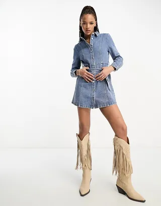Stradivarius denim shirt dress in light blue