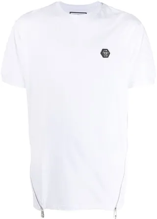 logo-patch zipped T-shirt