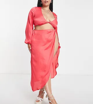 ASOS DESIGN Curve satin twist beach crop top in pink
