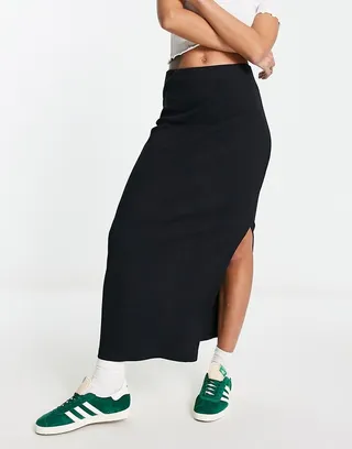 COLLUSION rib midi skirt in black