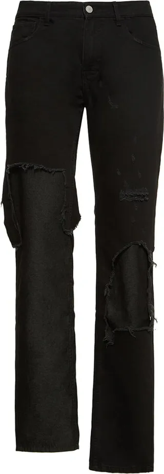 Destroyed double denim jeans