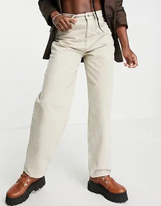 ASOS DESIGN premium cotton blend super slouchy mom jean in stone