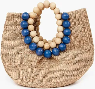 Blue And White Cueba Bead Bag