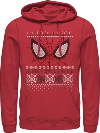 Men's Marvel Ugly Christmas Spider-Man Mask Pull Over Hoodie - Red - X Large