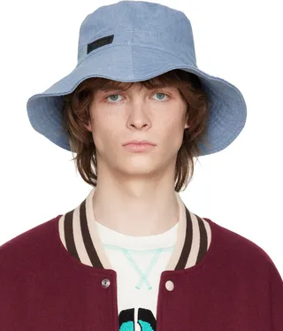GANNI Blue Logo Denim Bucket Hat