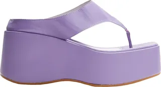 Leather Platform Flip-flops Toe Strap Sandals Lilac