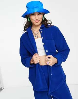 Topshop fleece shirt in cobalt - part of a set