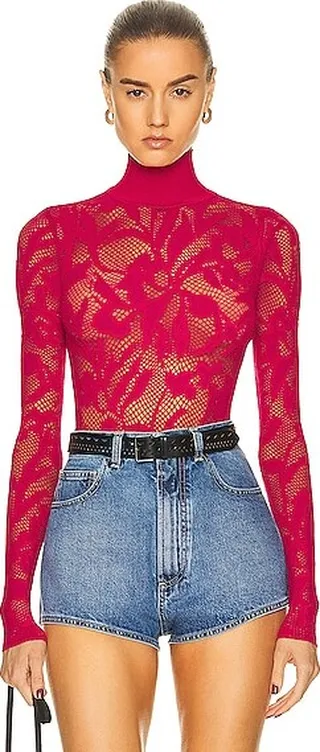 ALAÏA Lace Bodysuit in Fuchsia