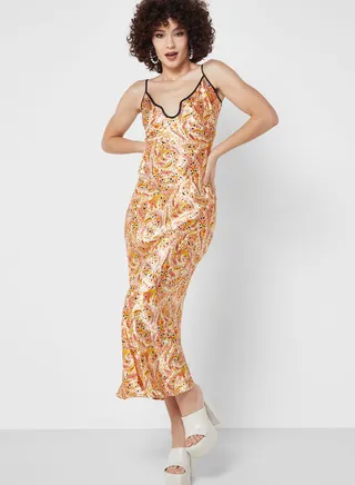 Printed Ring Detail Strappy Dress