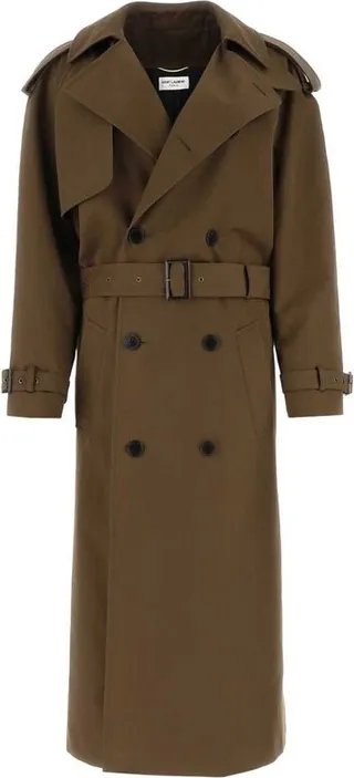 Saint Laurent Belted Long-Sleeved Trench Coat