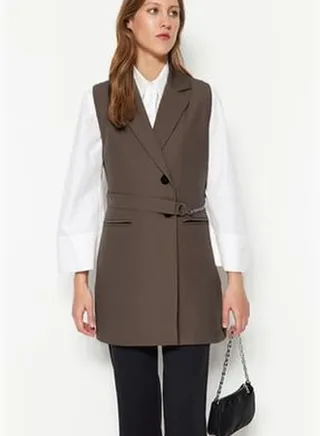 Mink Chain Belt Detail Woven Vest TCTAW23YL00013.