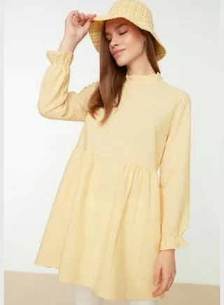 Yellow Stand-Up Collar Pullover Tunic TCTSS22GO0108