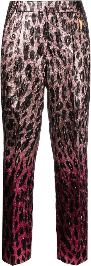 Animal-Print Lamé Cropped Trousers