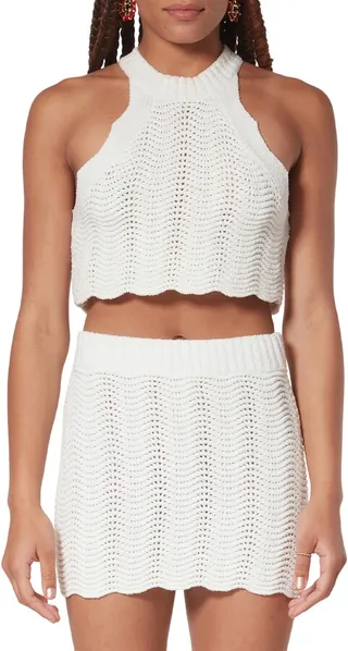 Wavy Crop Halter Neck Tank