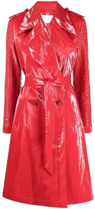 Vinyl-Effect Floral Trench-Coat