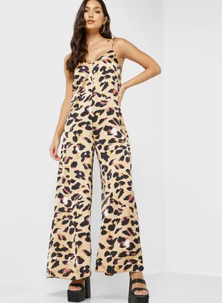 Leopard Print Wide Leg Jumpsuit