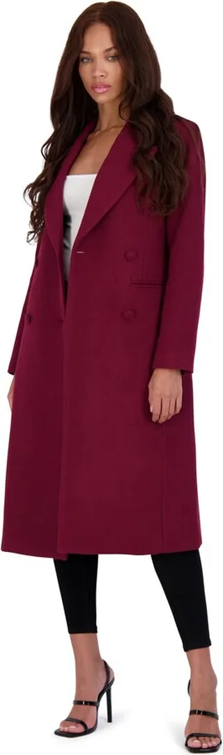 Womens Wool Blend Double-Breasted Wool Coat