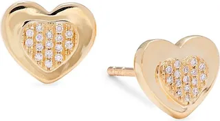 14K Yellow Gold & 0.06 TCW Diamond Heart Stud Earrings