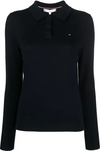 Logo-Patch Long-Sleeved Polo Shirt