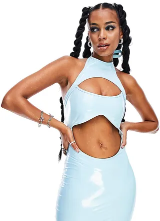 ASYOU festival cut out vinyl bikini insert mini dress in aqua