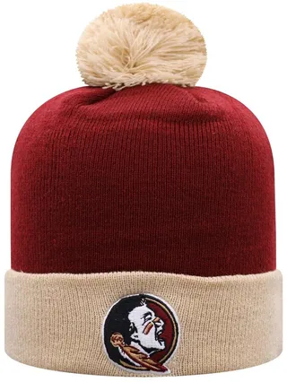 Men's Top of the World Garnet and Gold Florida State Seminoles Core 2-Tone Cuffed Knit Hat with Pom