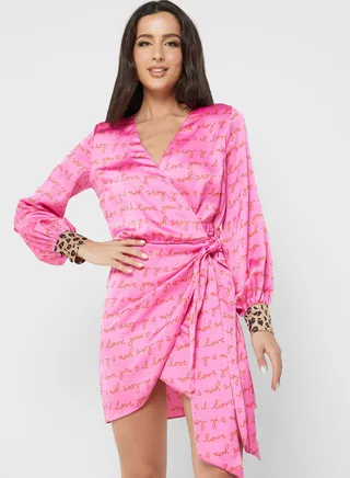 Surplice Neck Tie Detail Dress