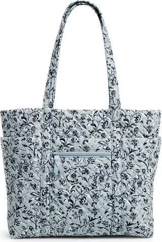 Vera Bradley Women's Recycled Cotton Vera Commuter Tote Bag Perennials Gray