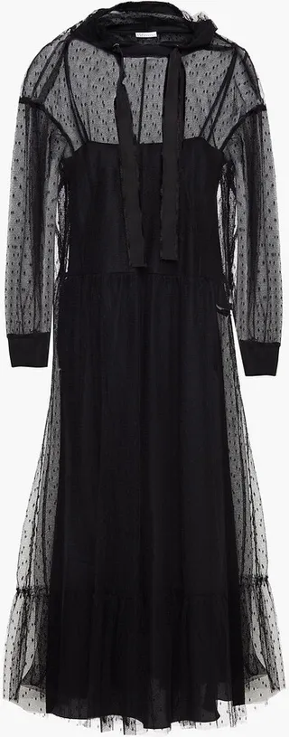 Grosgrain-trimmed point d'esprit hooded midi dress