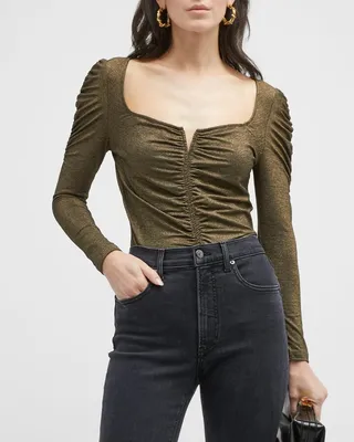 Priyanka Ruched Long Sleeve Metallic Top