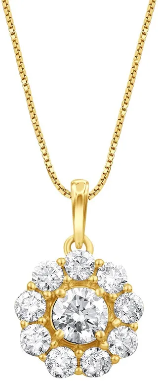 Badgley Mischka 14k Gold Lab-Grown Round Diamond Cluster Necklace - 1 ctw